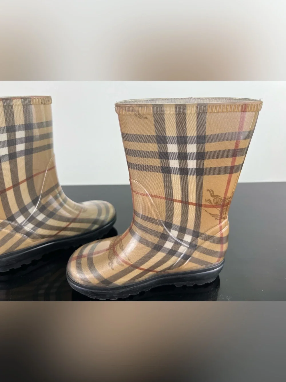 Burberry Kids Nova Check Rubber Rain boots, Size 9-10 US or 27-28 EU
